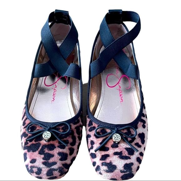 Jessica Simpson Madison Animal Print Crisscross Ankle Ballet Flat Shoes Sz 4M - Picture 4 of 14